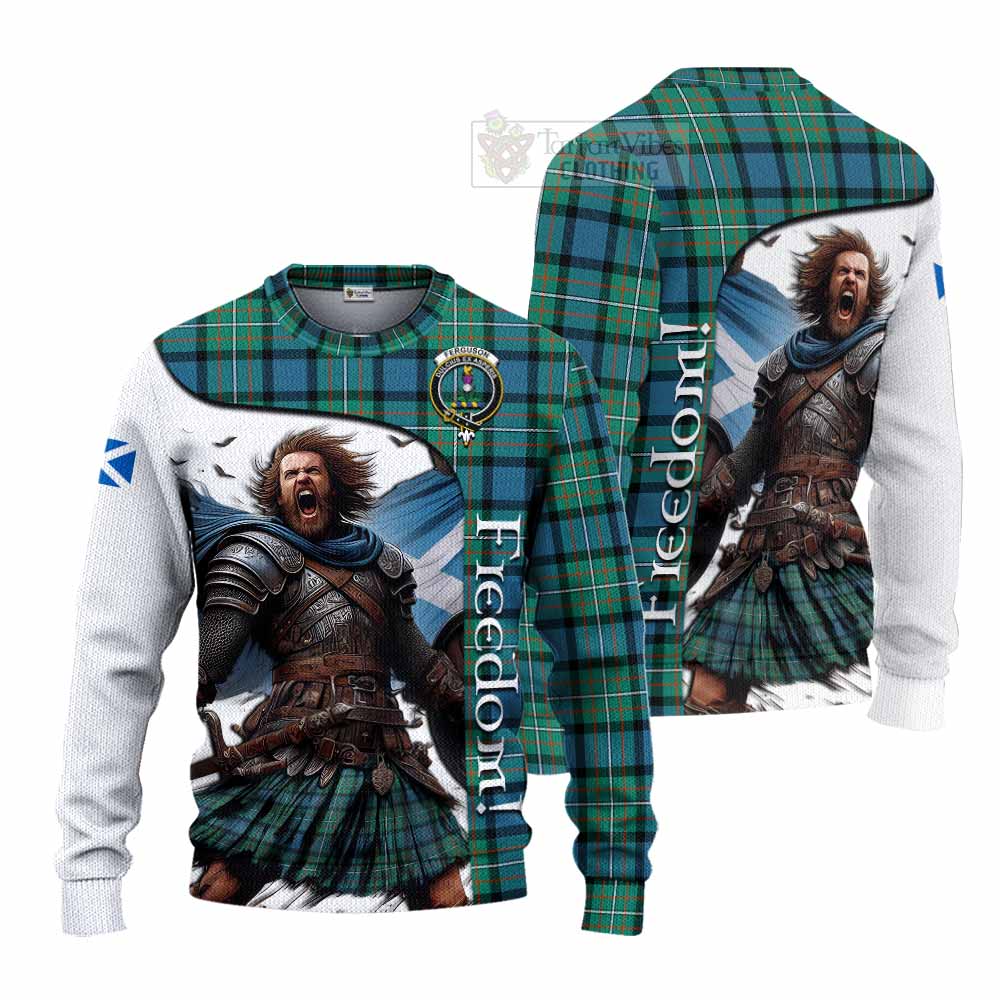 Tartan Vibes Clothing Ferguson (Fergusson) Crest Tartan Knitted Sweater Inspired by the Freedom of Scottish Warrior