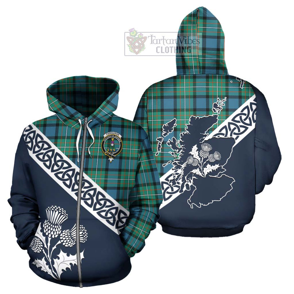 Tartan Vibes Clothing Ferguson (Fergusson) Tartan Hoodie Featuring Thistle and Scotland Map