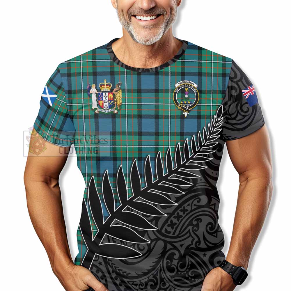 Tartan Vibes Clothing Ferguson (Fergusson) Crest Tartan T-Shirt with New Zealand Silver Fern Half Style