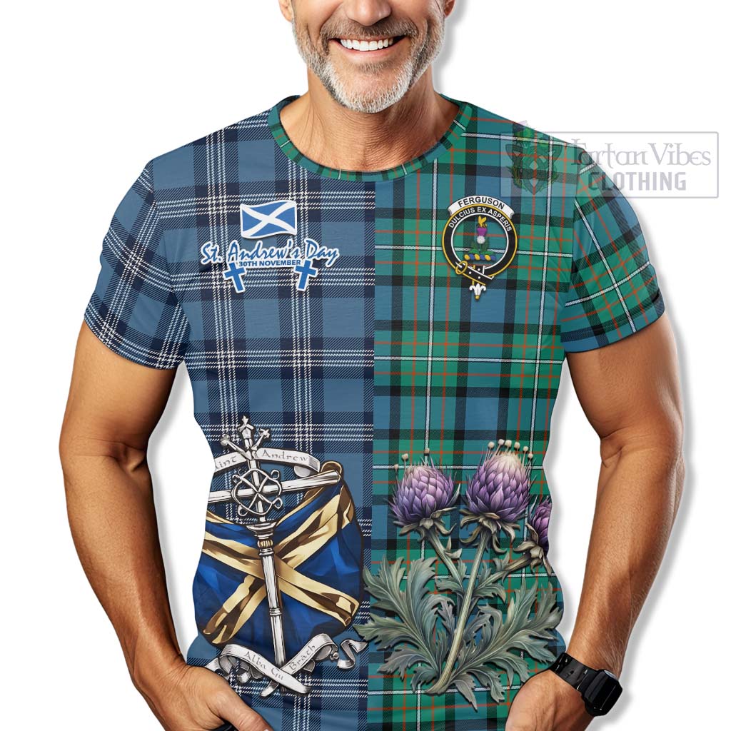 Tartan Vibes Clothing Ferguson (Fergusson) Tartan T-Shirt Happy St. Andrew's Day Half Tartan Style