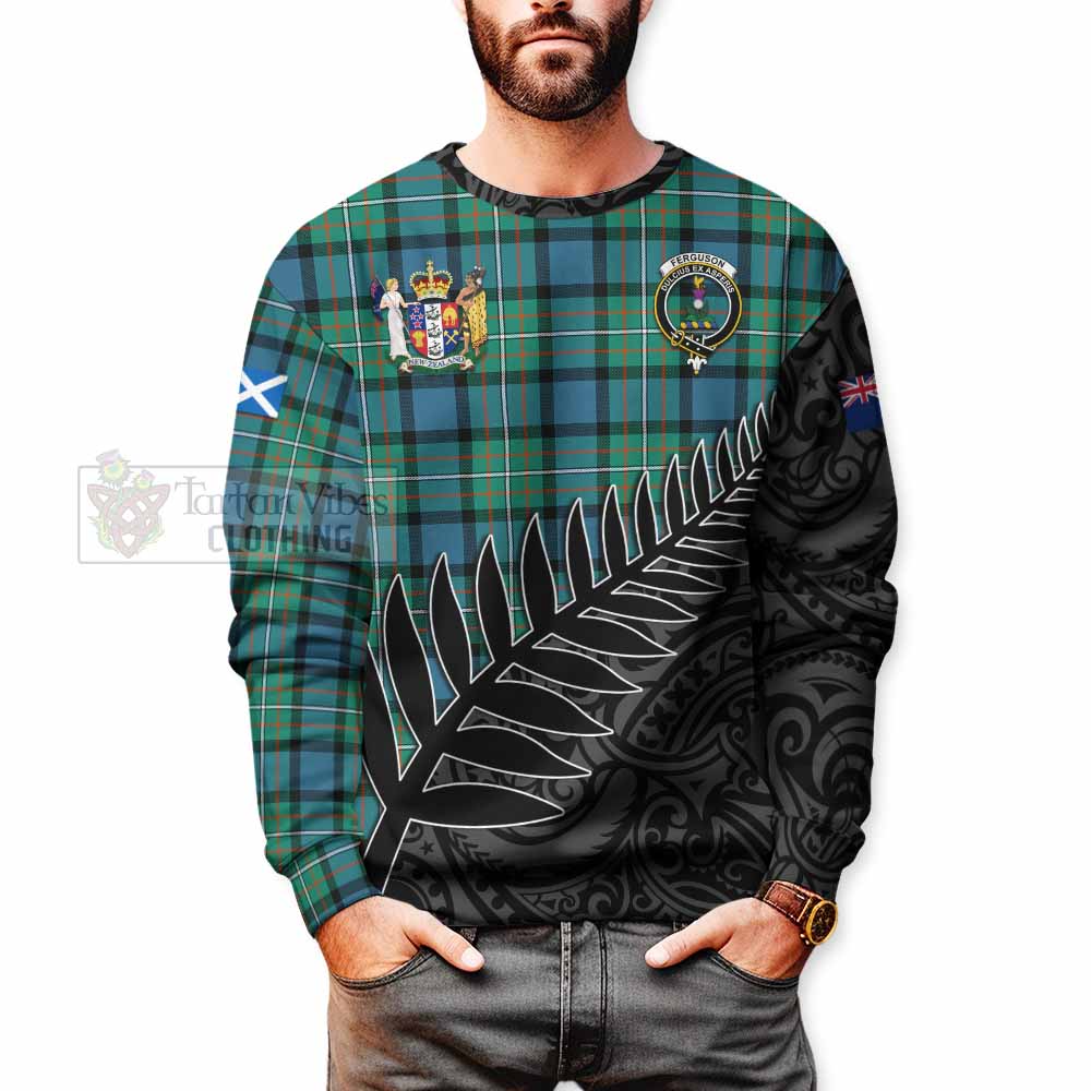 Tartan Vibes Clothing Ferguson (Fergusson) Crest Tartan Sweatshirt with New Zealand Silver Fern Half Style