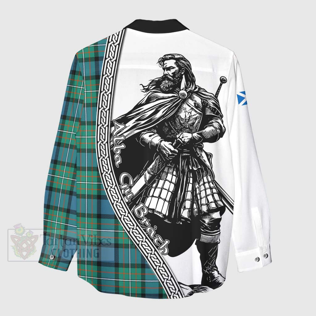 Tartan Vibes Clothing Ferguson (Fergusson) Tartan Clan Crest Women's Casual Shirt with Highlander Warrior Celtic Style