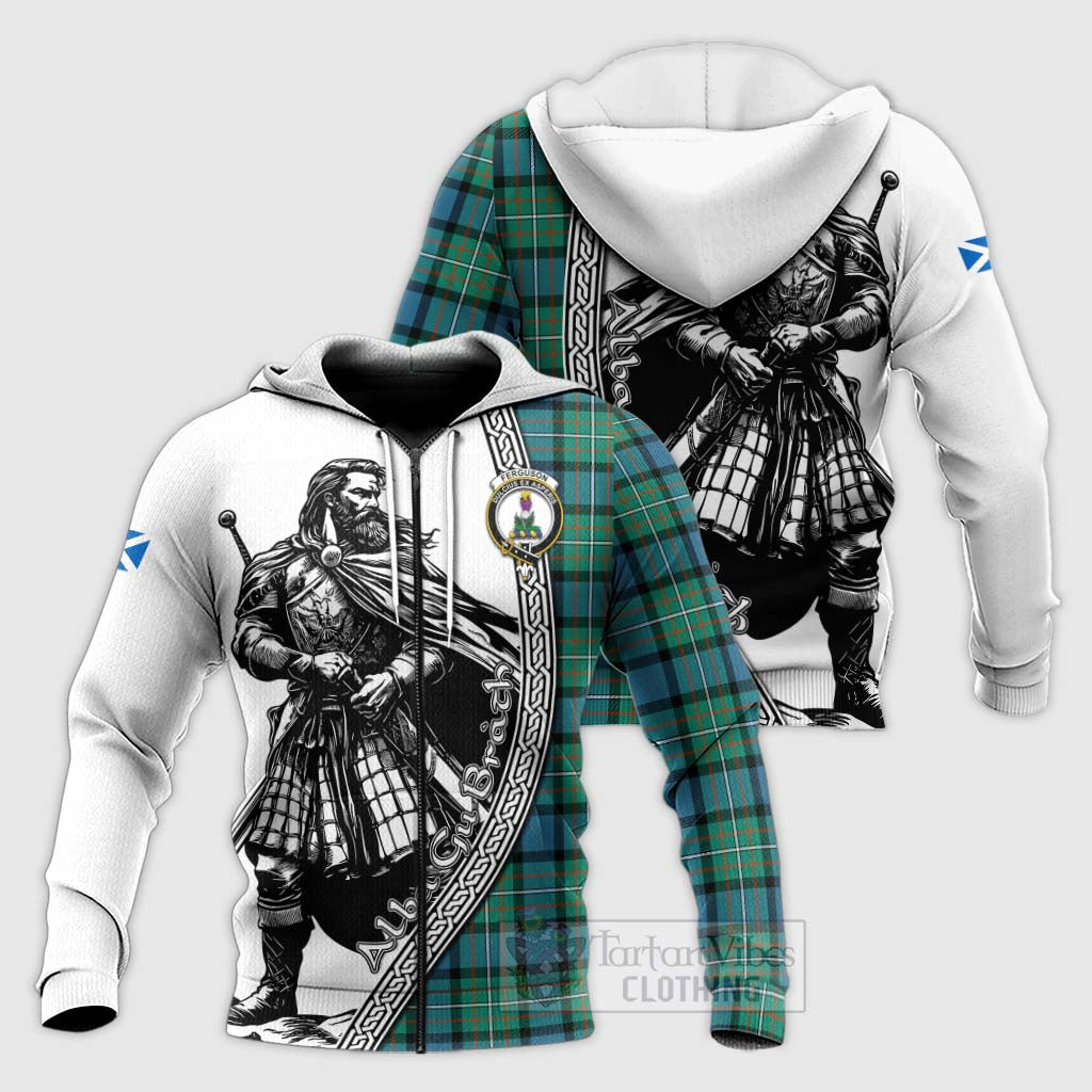 Tartan Vibes Clothing Ferguson (Fergusson) Tartan Clan Crest Knitted Hoodie with Highlander Warrior Celtic Style