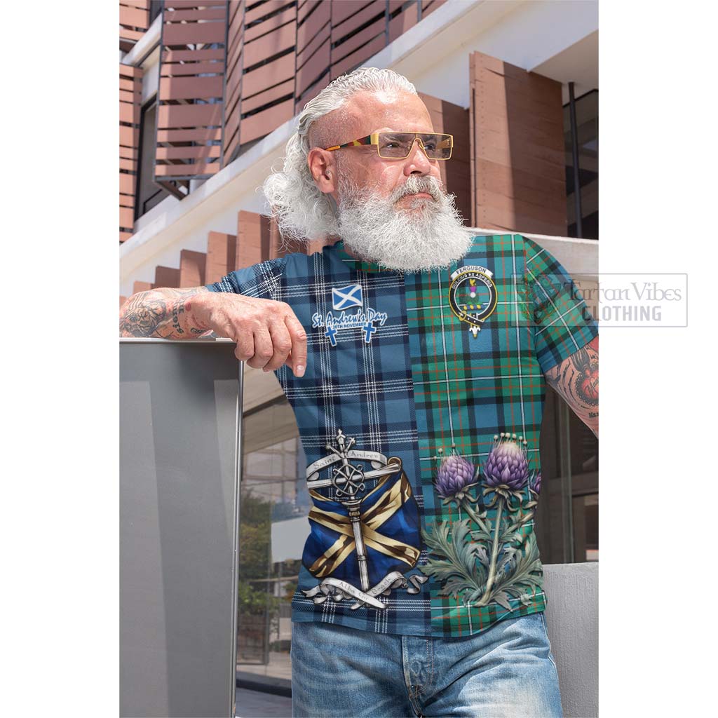 Tartan Vibes Clothing Ferguson (Fergusson) Tartan Cotton T-shirt Happy St. Andrew's Day Half Tartan Style