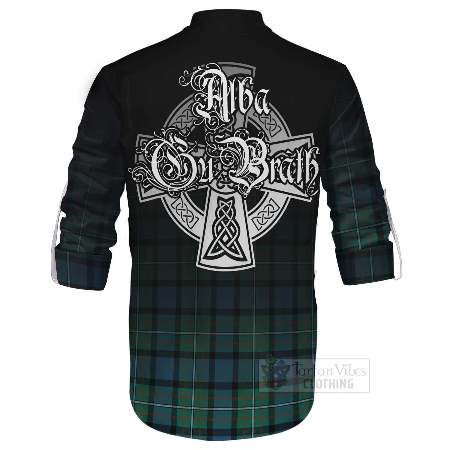 Tartan Vibes Clothing Ferguson (Fergusson) Tartan Ghillie Kilt Shirt Featuring Alba Gu Brath Family Crest Celtic Inspired