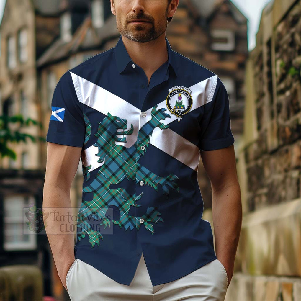 Tartan Vibes Clothing Ferguson (Fergusson) Tartan Lion Rampant Short Sleeve Button Shirt – Proudly Display Your Heritage with Alba Gu Brath and Clan Name