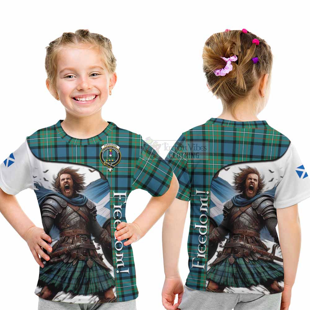 Tartan Vibes Clothing Ferguson (Fergusson) Crest Tartan Kid T-Shirt Inspired by the Freedom of Scottish Warrior