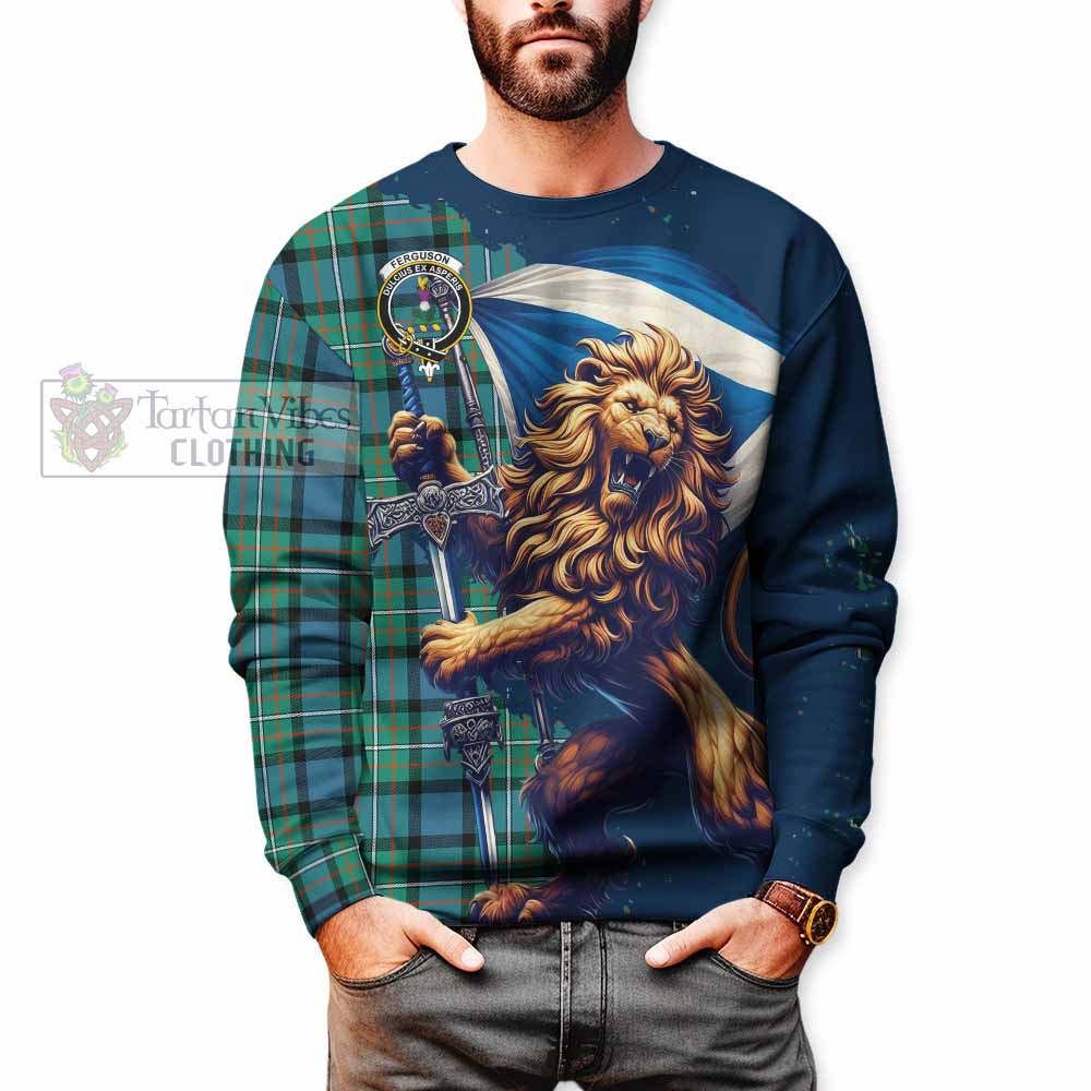 Tartan Vibes Clothing Ferguson (Fergusson) Tartan Family Crest Sweatshirt with Scottish Majestic Lion