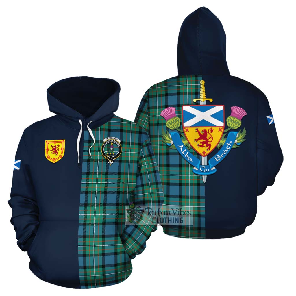 Tartan Vibes Clothing Ferguson (Fergusson) Tartan Cotton Hoodie Alba with Scottish Lion Royal Arm Half Style