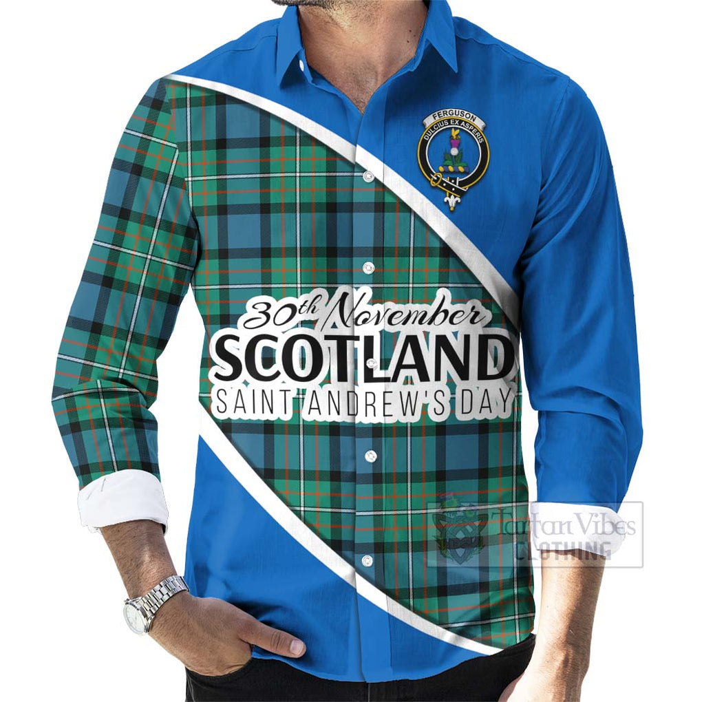 Tartan Vibes Clothing Ferguson (Fergusson) Family Crest Tartan Long Sleeve Button Shirt Celebrate Saint Andrew's Day in Style