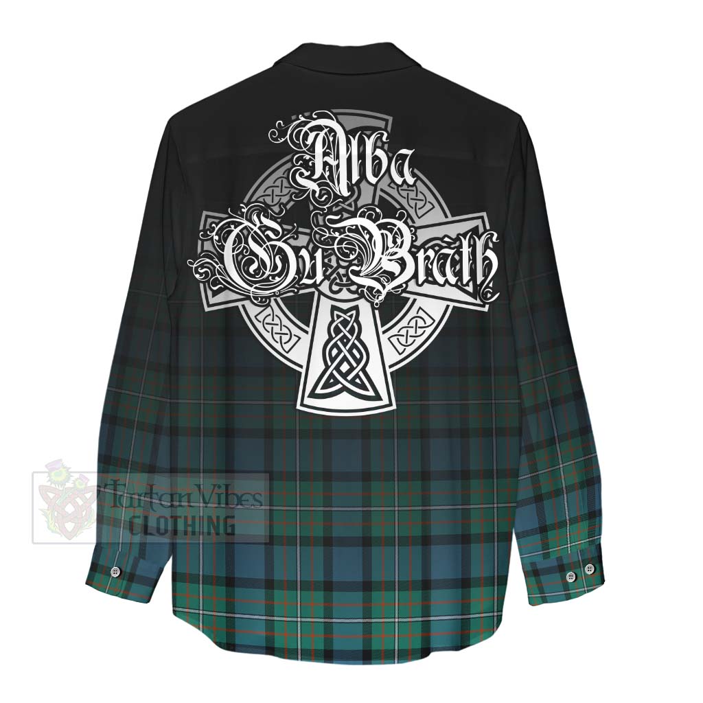 Tartan Vibes Clothing Ferguson (Fergusson) Tartan Women's Casual Shirt Featuring Alba Gu Brath Family Crest Celtic Inspired