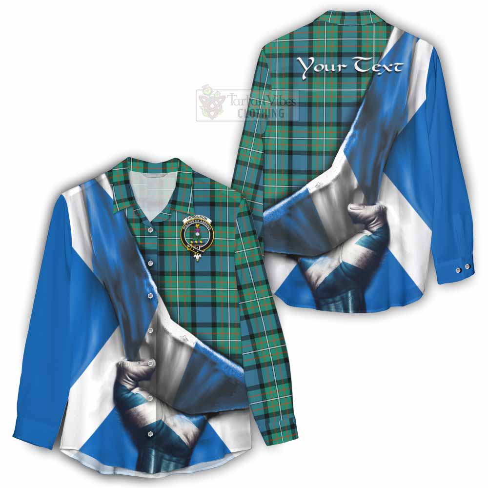 Tartan Vibes Clothing Ferguson (Fergusson) Tartan Women's Casual Shirt with Family Crest Scotland Patriotic Style