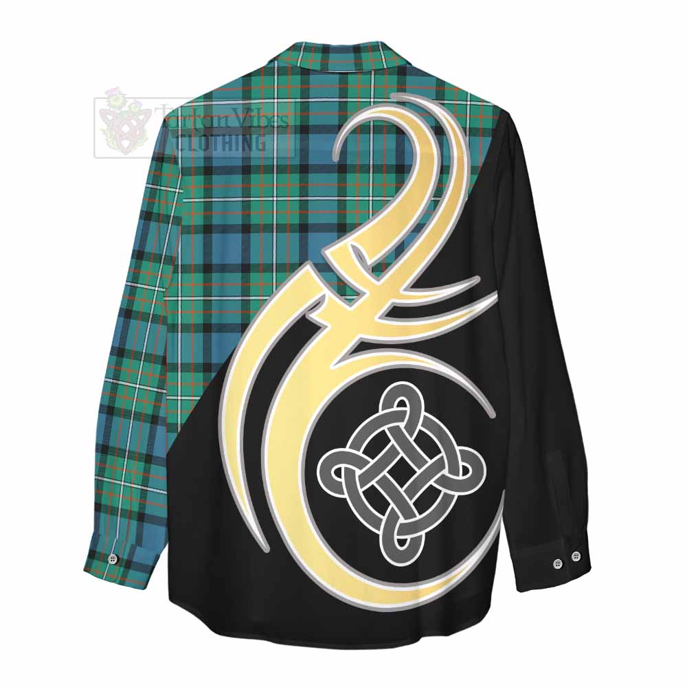 Tartan Vibes Clothing Ferguson (Fergusson) Tartan Women's Casual Shirt with Family Crest and Celtic Symbol Style