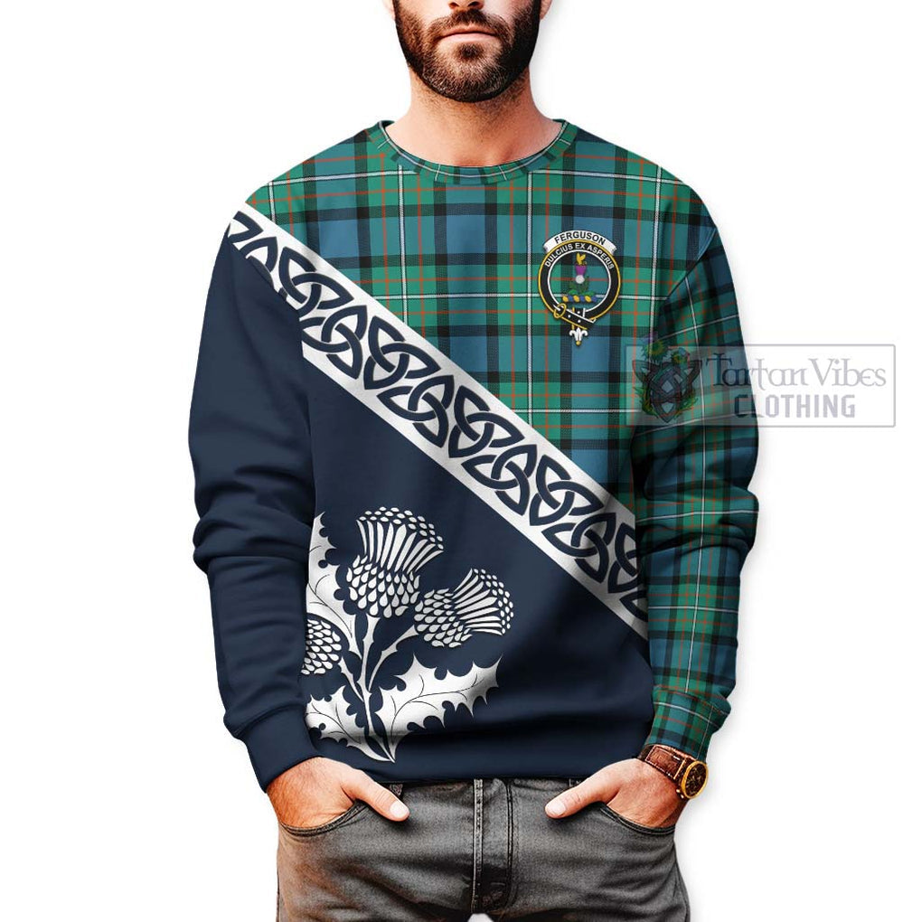 Tartan Vibes Clothing Ferguson (Fergusson) Tartan Sweatshirt Featuring Thistle and Scotland Map