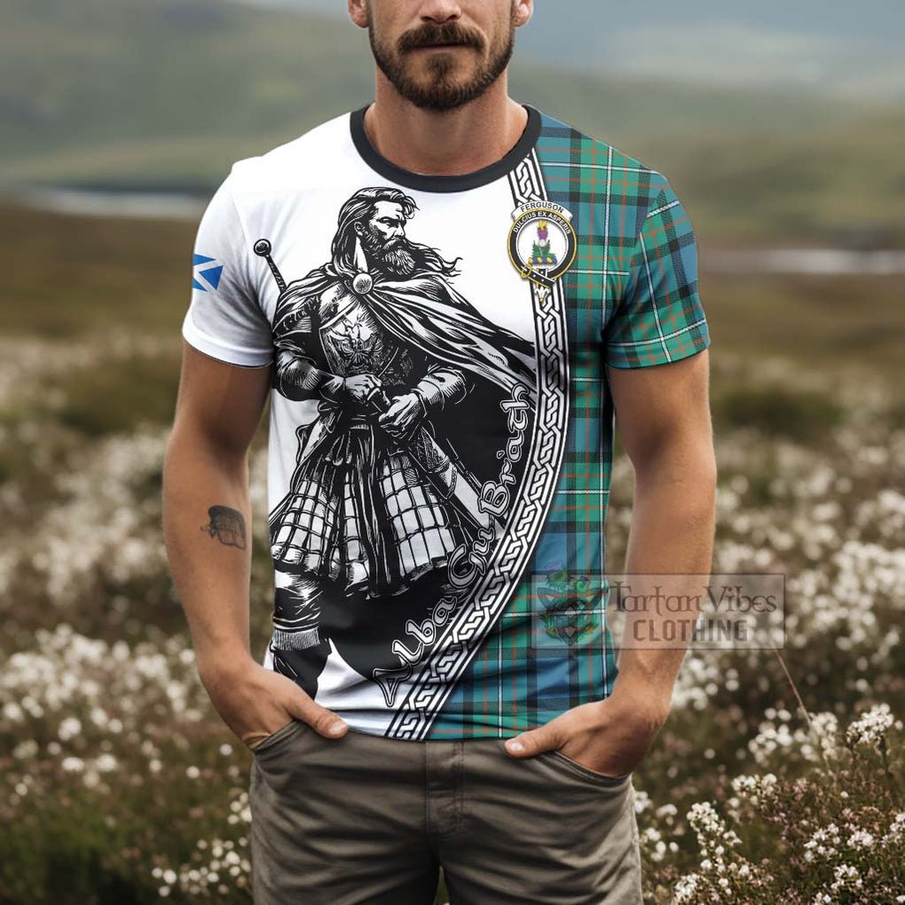 Tartan Vibes Clothing Ferguson (Fergusson) Tartan Clan Crest T-Shirt with Highlander Warrior Celtic Style