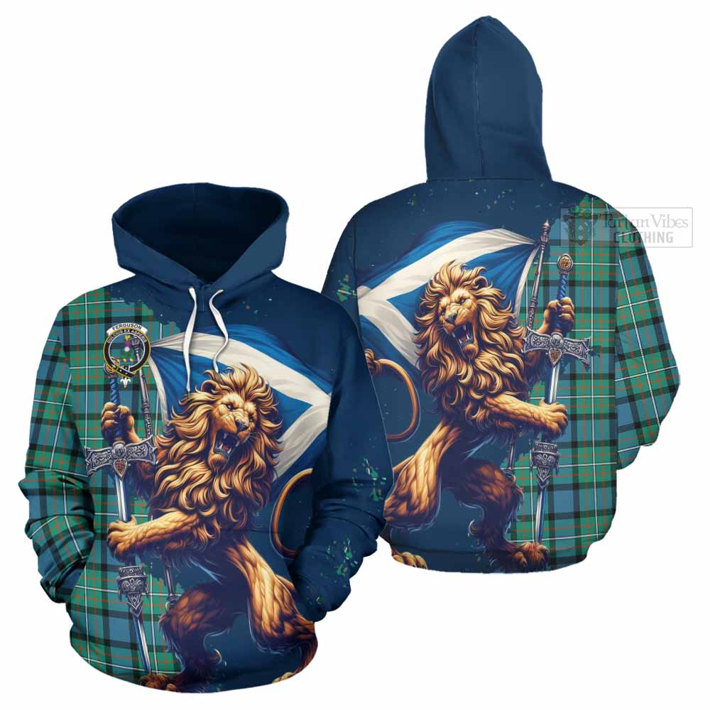 Tartan Vibes Clothing Ferguson (Fergusson) Tartan Family Crest Hoodie with Scottish Majestic Lion