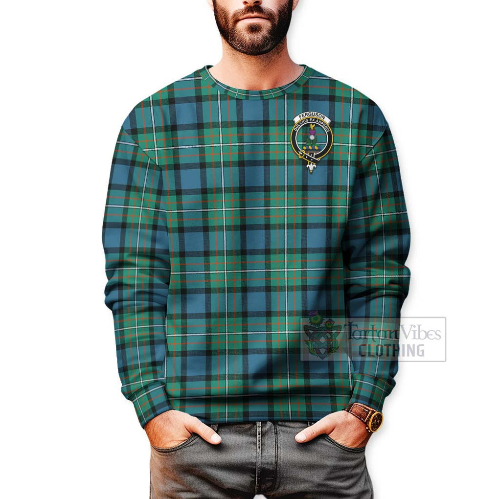 Tartan Vibes Clothing Ferguson (Fergusson) Tartan Sweatshirt with Family Crest and Bearded Skull Holding Bottles of Whiskey