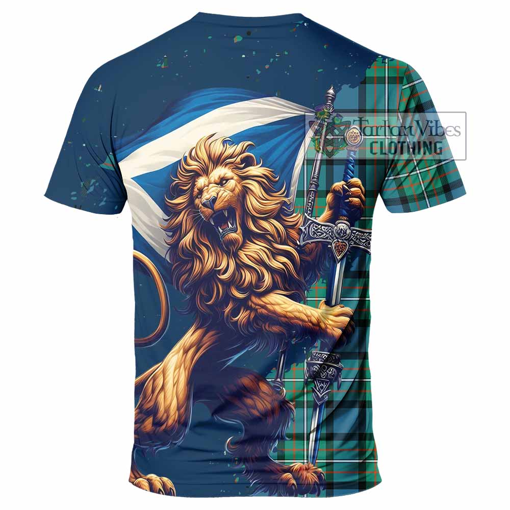 Tartan Vibes Clothing Ferguson (Fergusson) Tartan Family Crest T-Shirt with Scottish Majestic Lion