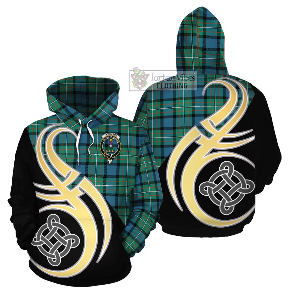 Tartan Vibes Clothing Ferguson (Fergusson) Tartan Cotton Hoodie with Family Crest and Celtic Symbol Style