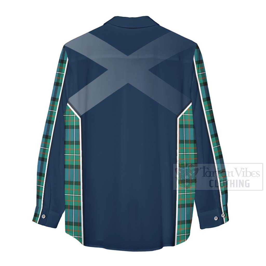 Tartan Vibes Clothing Ferguson (Fergusson) Tartan Women's Casual Shirt with Family Crest and Scottish Thistle Vibes Sport Style