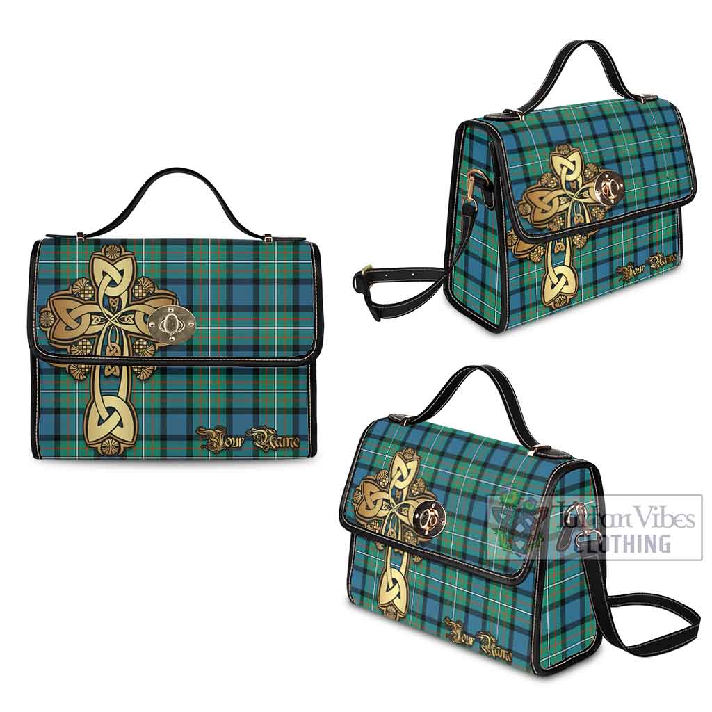 Tartan Vibes Clothing Ferguson (Fergusson) Tartan Waterproof Canvas Bag Golden Thistle Celtic Cross Style