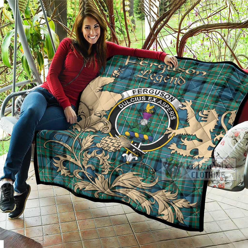 Tartan Vibes Clothing Ferguson (Fergusson) Tartan Quilt with Family Crest and Scottish Symbol Style