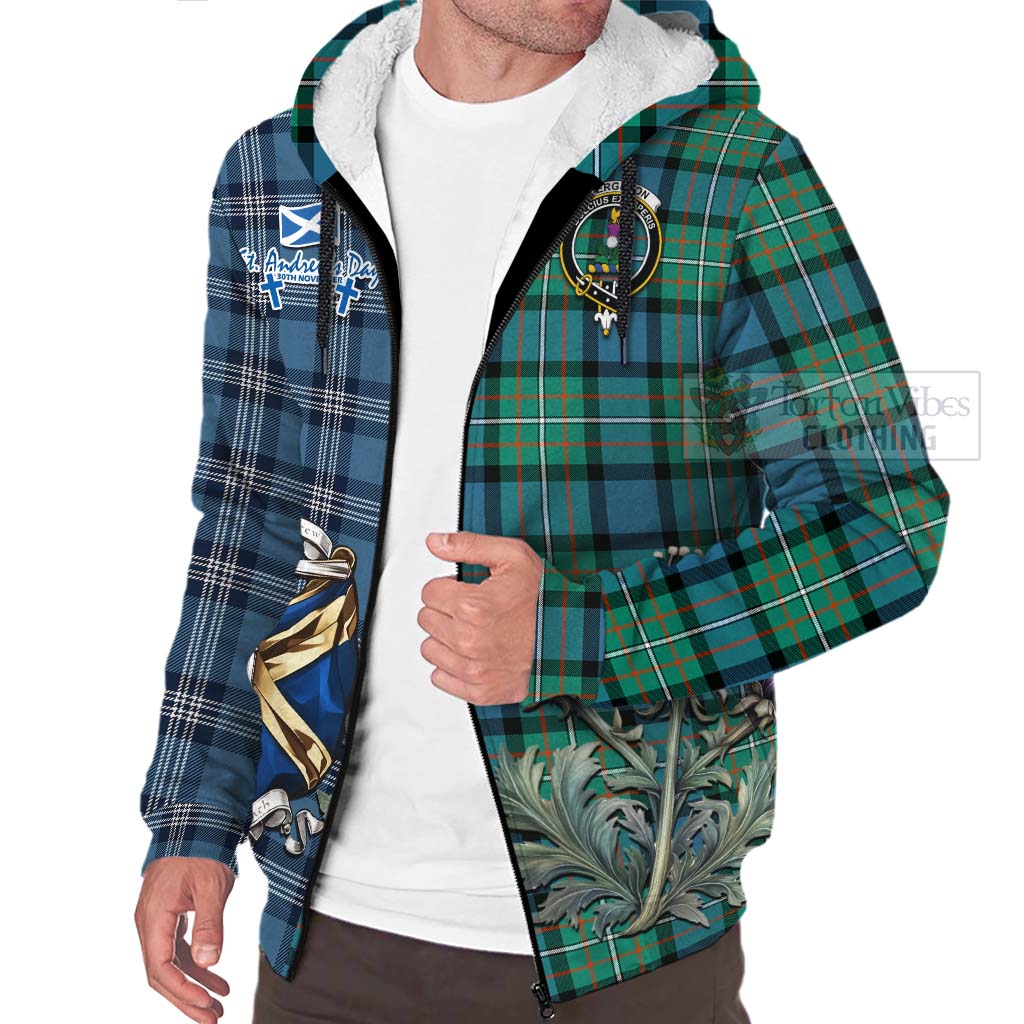 Tartan Vibes Clothing Ferguson (Fergusson) Tartan Sherpa Hoodie Happy St. Andrew's Day Half Tartan Style