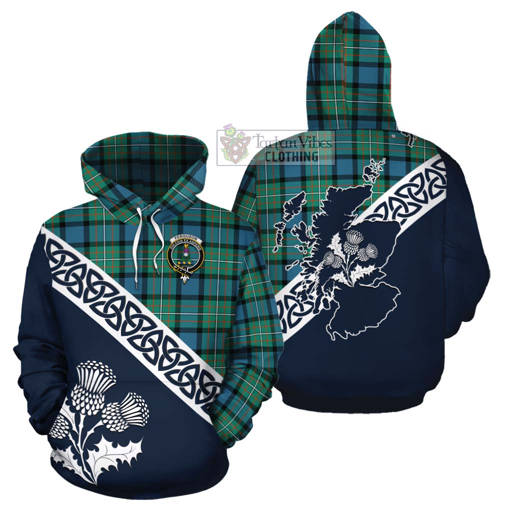 Tartan Vibes Clothing Ferguson (Fergusson) Tartan Cotton Hoodie Featuring Thistle and Scotland Map