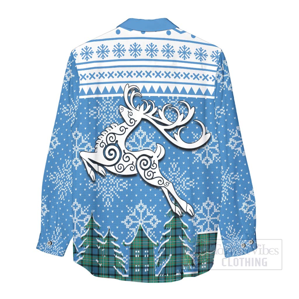 Tartan Vibes Clothing Ferguson (Fergusson) Clan Christmas Women's Casual Shirt Celtic Reindeer Style