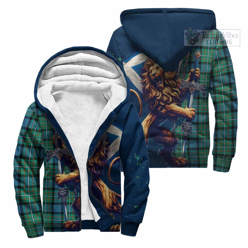 Tartan Vibes Clothing Ferguson (Fergusson) Tartan Family Crest Sherpa Hoodie with Scottish Majestic Lion