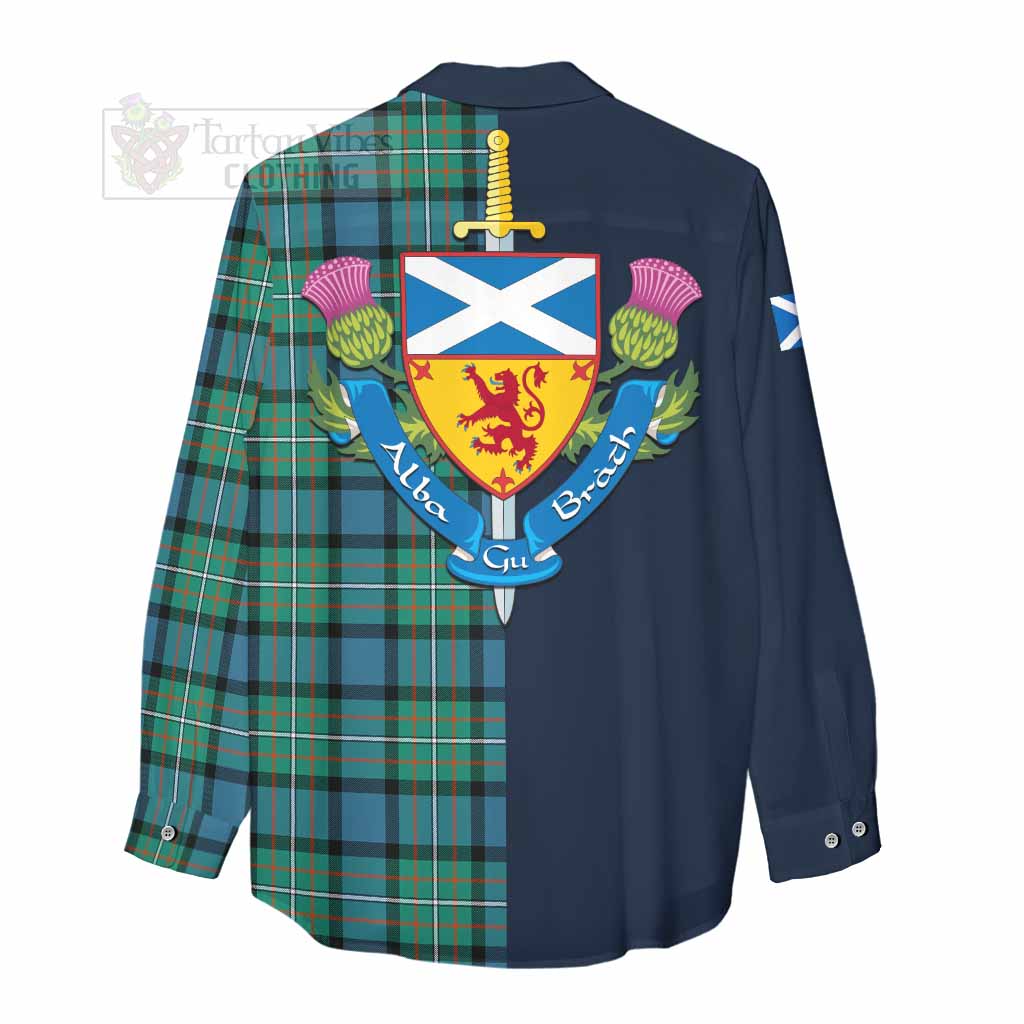 Tartan Vibes Clothing Ferguson (Fergusson) Tartan Women's Casual Shirt Alba with Scottish Lion Royal Arm Half Style