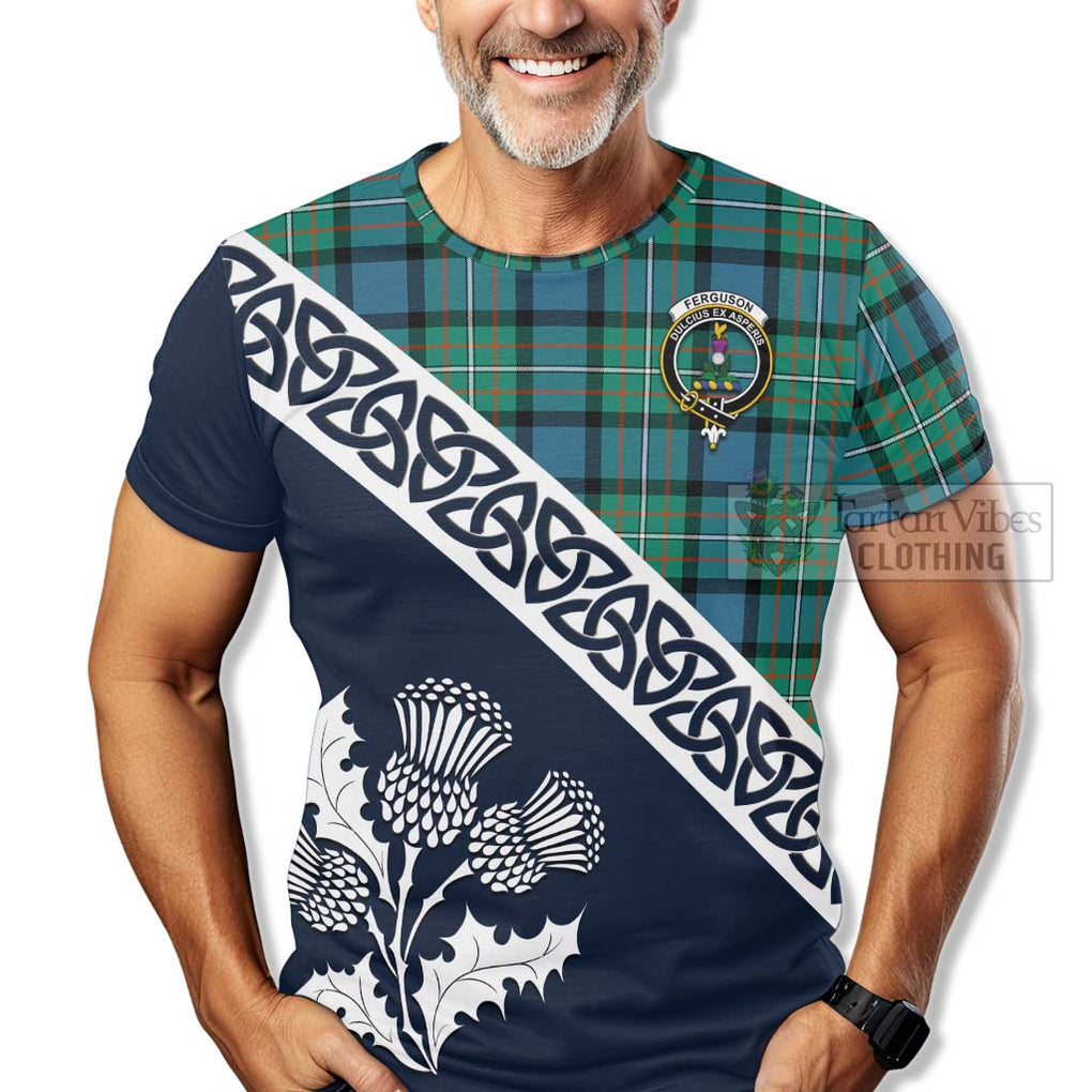 Ferguson (Fergusson) Tartan T-Shirt Featuring Thistle and Scotland Map