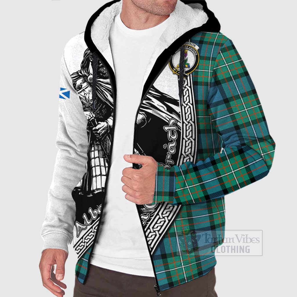 Tartan Vibes Clothing Ferguson (Fergusson) Tartan Clan Crest Sherpa Hoodie with Highlander Warrior Celtic Style