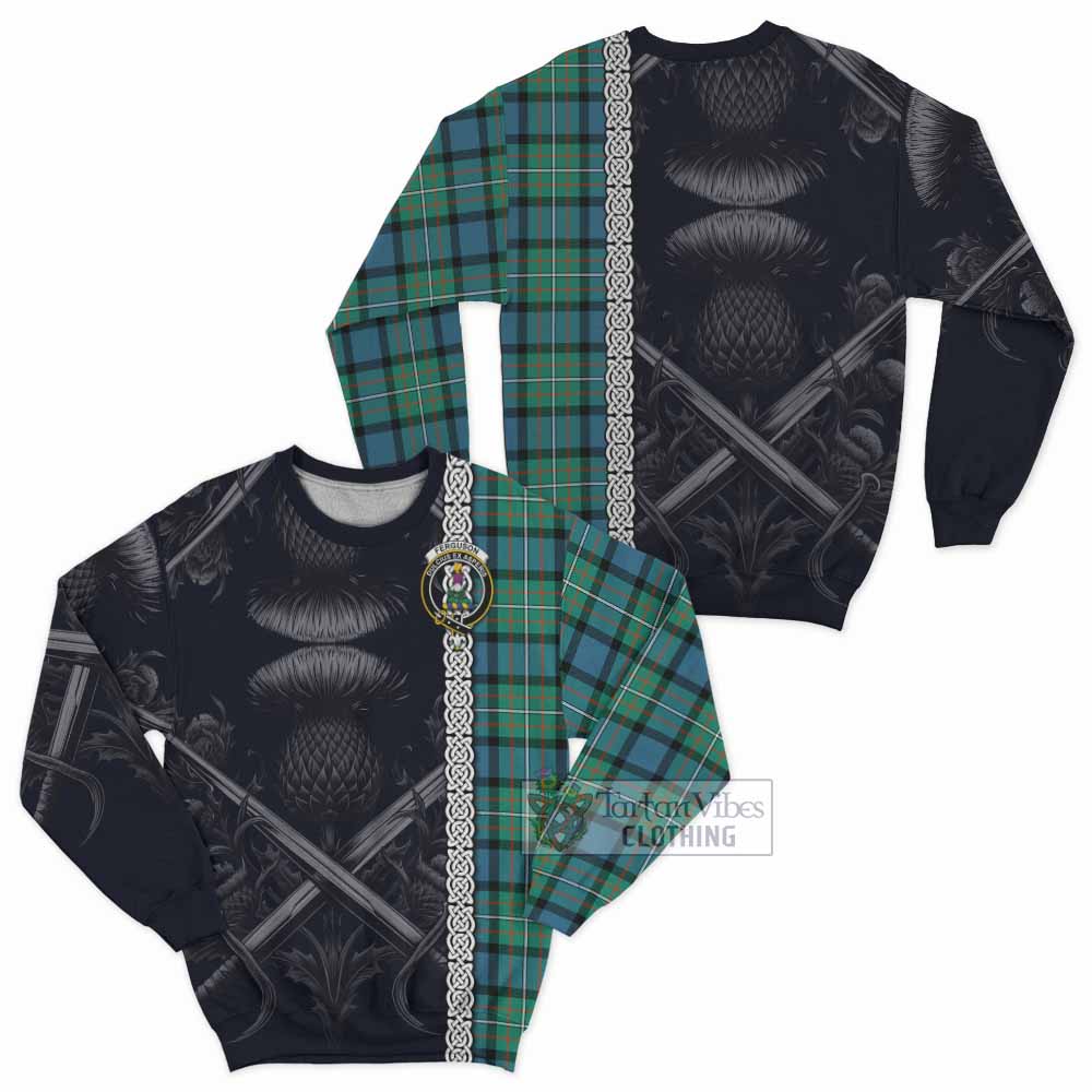 Tartan Vibes Clothing Ferguson (Fergusson) Tartan Sweatshirt with Family Crest Cross Sword Thistle Celtic Vibes