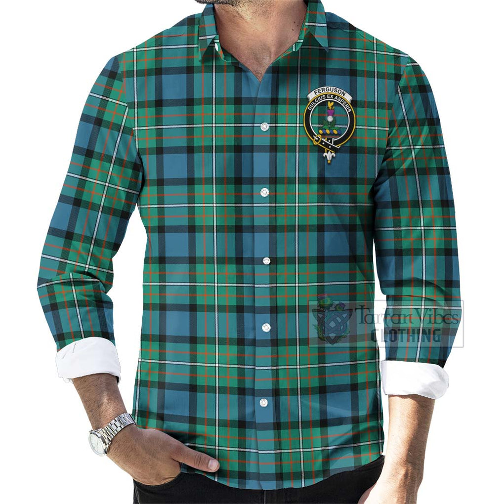 Tartan Vibes Clothing Ferguson (Fergusson) Tartan Long Sleeve Button Shirt with Family Crest Celtic Skull Style