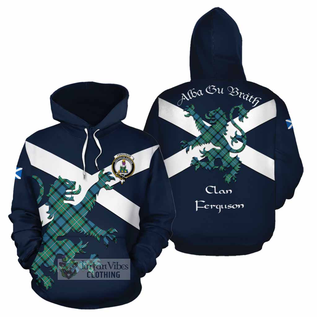 Tartan Vibes Clothing Ferguson (Fergusson) Tartan Lion Rampant Cotton Hoodie Proudly Display Your Heritage with Alba Gu Brath and Clan Name