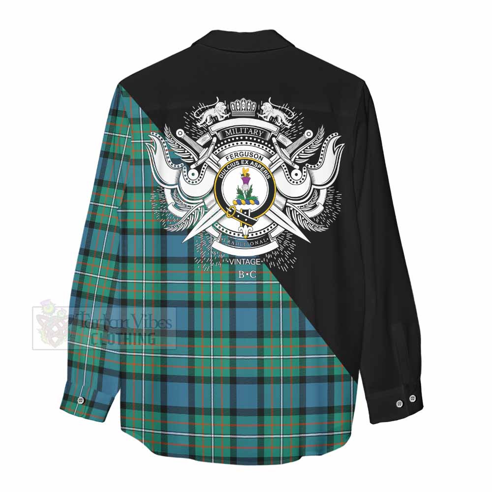 Tartan Vibes Clothing Ferguson (Fergusson) Tartan Women's Casual Shirt with Family Crest and Military Logo Style