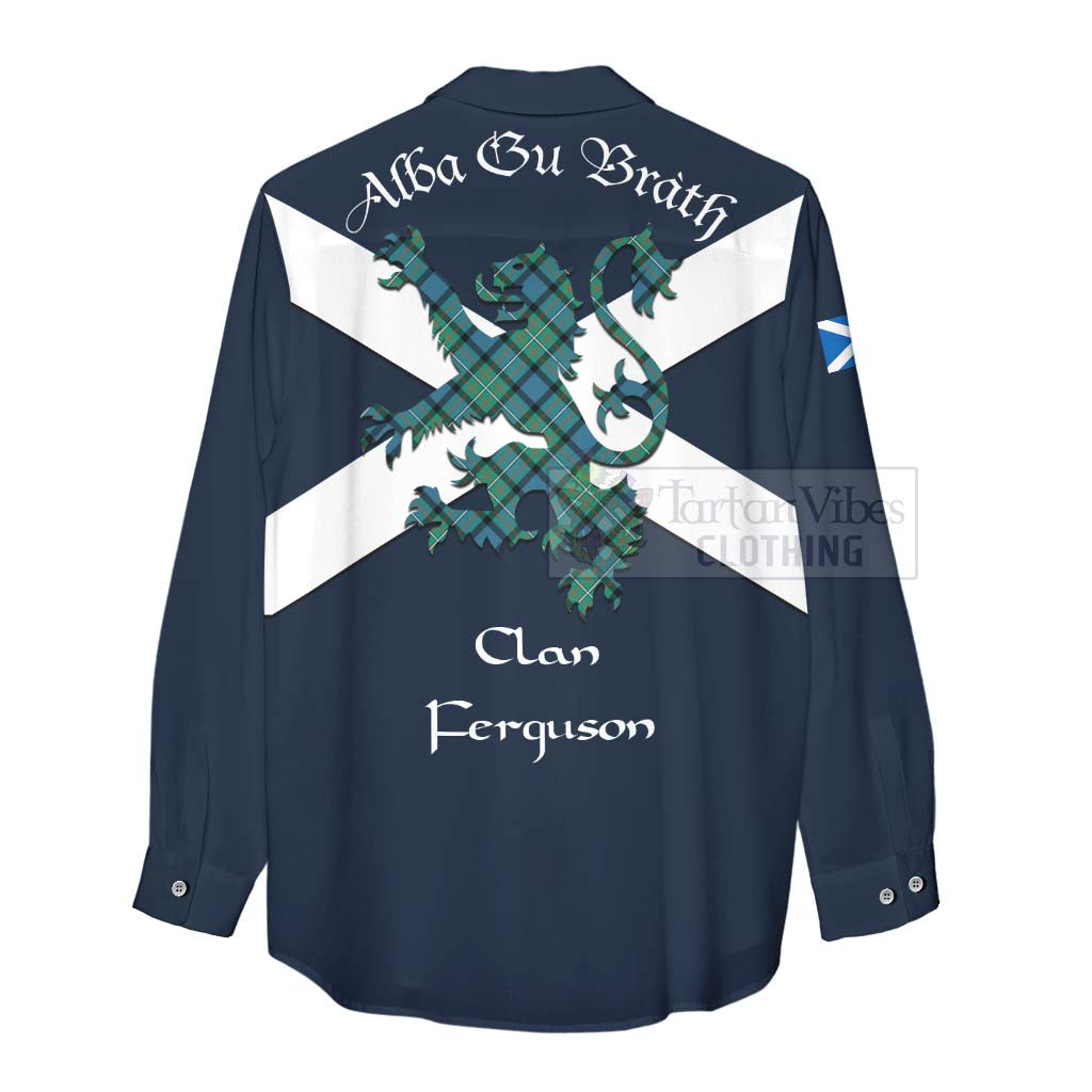 Tartan Vibes Clothing Ferguson (Fergusson) Tartan Lion Rampant Women's Casual Shirt Proudly Display Your Heritage with Alba Gu Brath and Clan Name