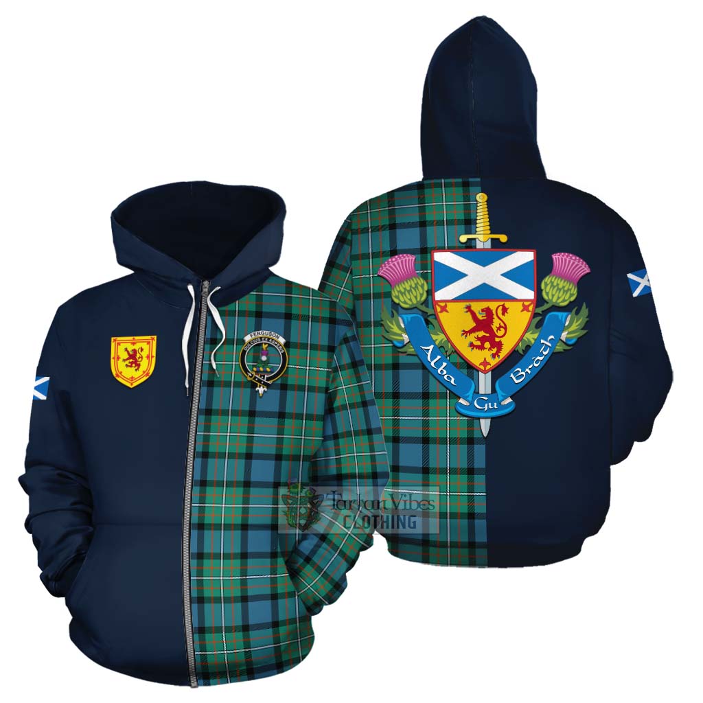 Tartan Vibes Clothing Ferguson (Fergusson) Tartan Cotton Hoodie Alba with Scottish Lion Royal Arm Half Style