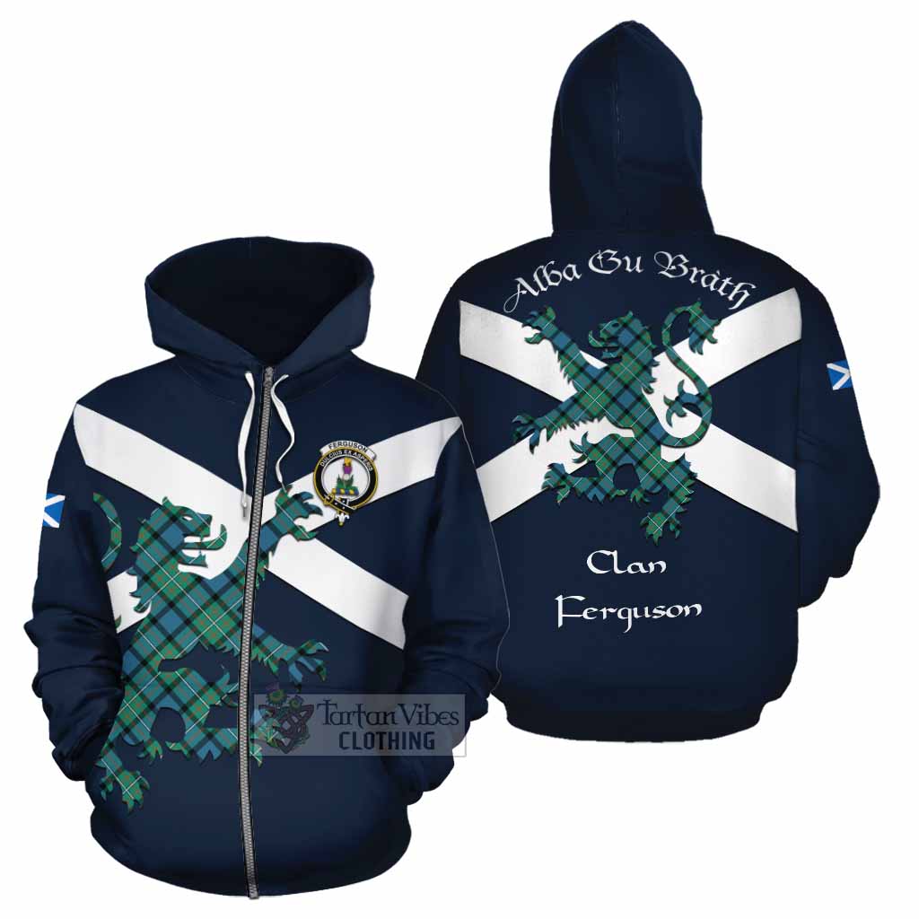 Tartan Vibes Clothing Ferguson (Fergusson) Tartan Lion Rampant Cotton Hoodie Proudly Display Your Heritage with Alba Gu Brath and Clan Name