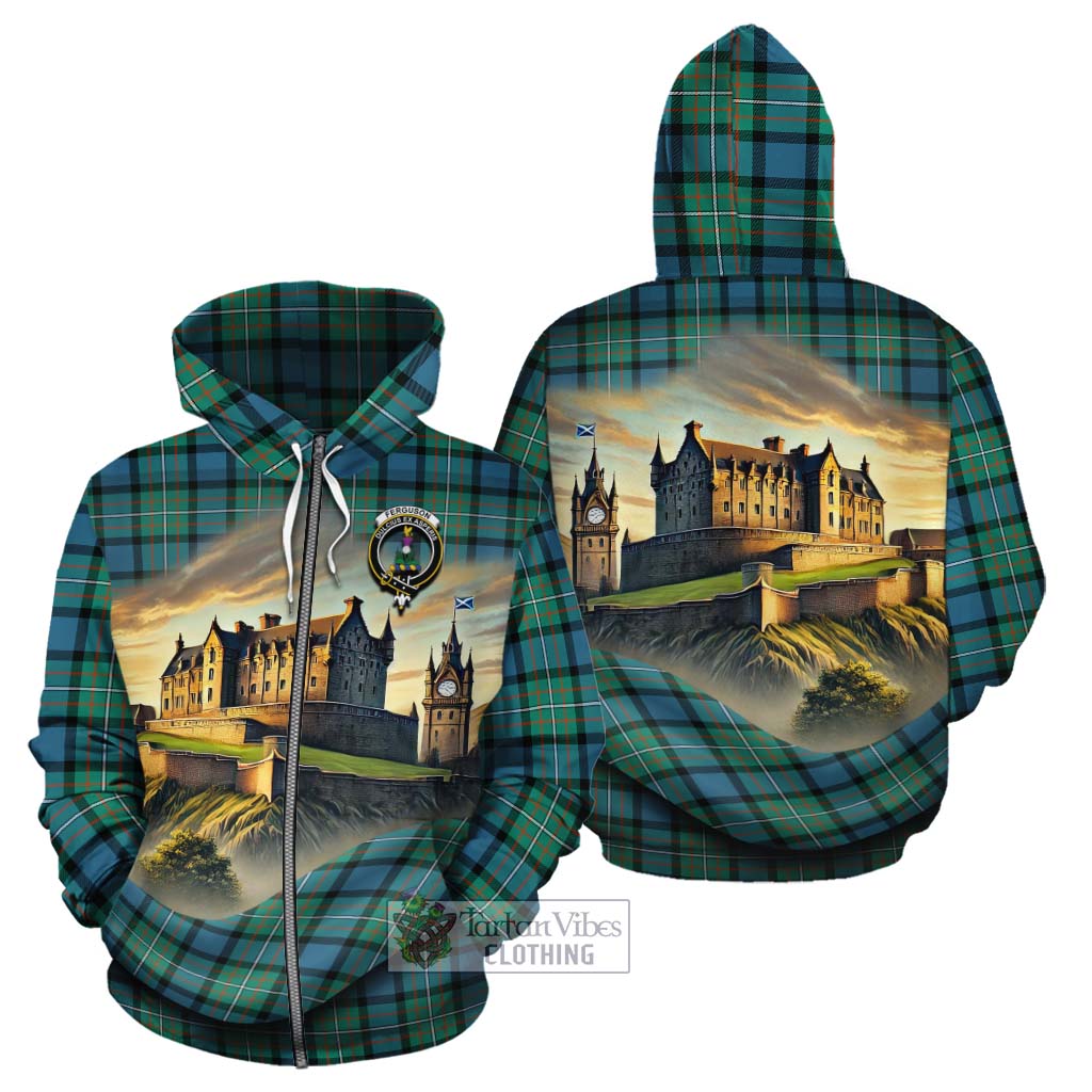 Ferguson (Fergusson) Tartan Family Crest Cotton Hoodie with Scottish Ancient Castle Style Zip Hoodie - Tartan Vibes Clothing