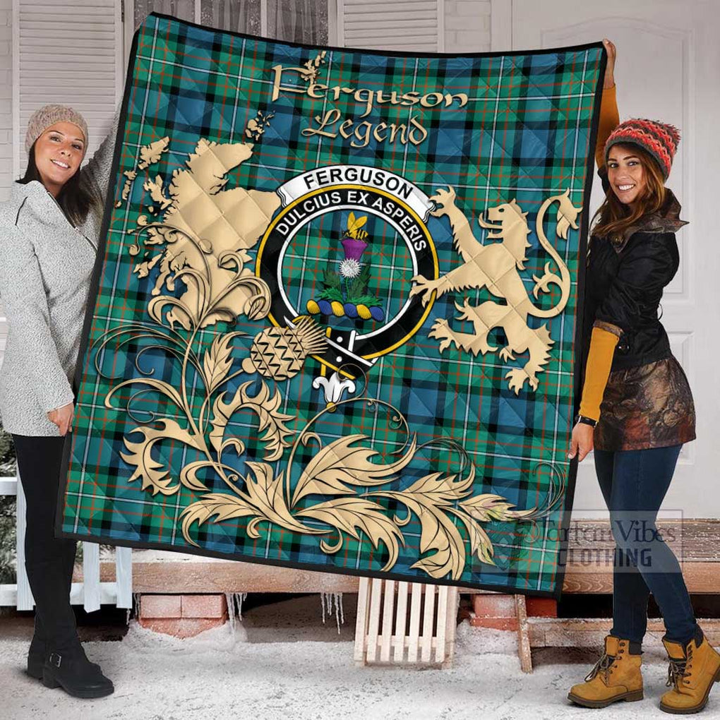 Tartan Vibes Clothing Ferguson (Fergusson) Tartan Quilt with Family Crest and Scottish Symbol Style