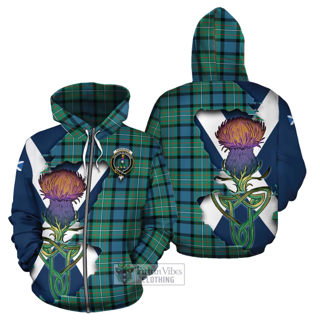 Ferguson (Fergusson) Tartan Family Crest Cotton Hoodie Scottish Thistle Celtic Inspired Zip Hoodie - Tartan Vibes Clothing