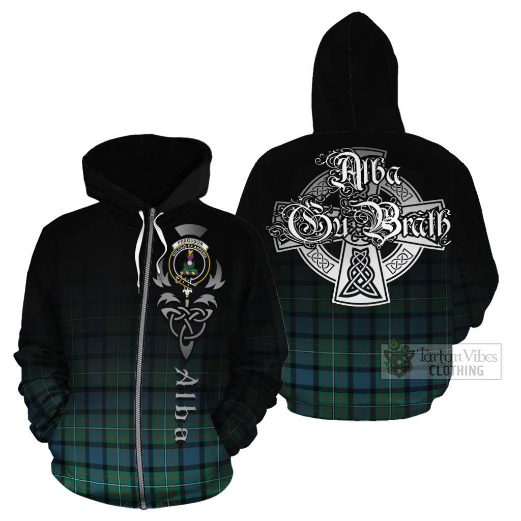 Tartan Vibes Clothing Ferguson (Fergusson) Tartan Cotton Hoodie Featuring Alba Gu Brath Family Crest Celtic Inspired