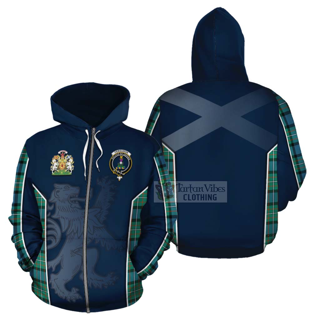 Tartan Vibes Clothing Ferguson (Fergusson) Tartan Cotton Hoodie with Family Crest and Lion Rampant Vibes Sport Style