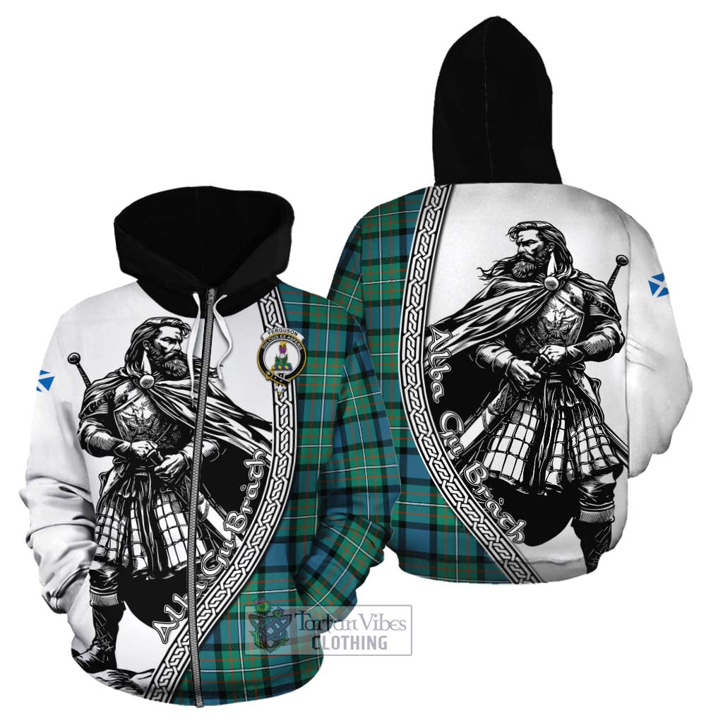 Tartan Vibes Clothing Ferguson (Fergusson) Tartan Clan Crest Cotton Hoodie with Highlander Warrior Celtic Style