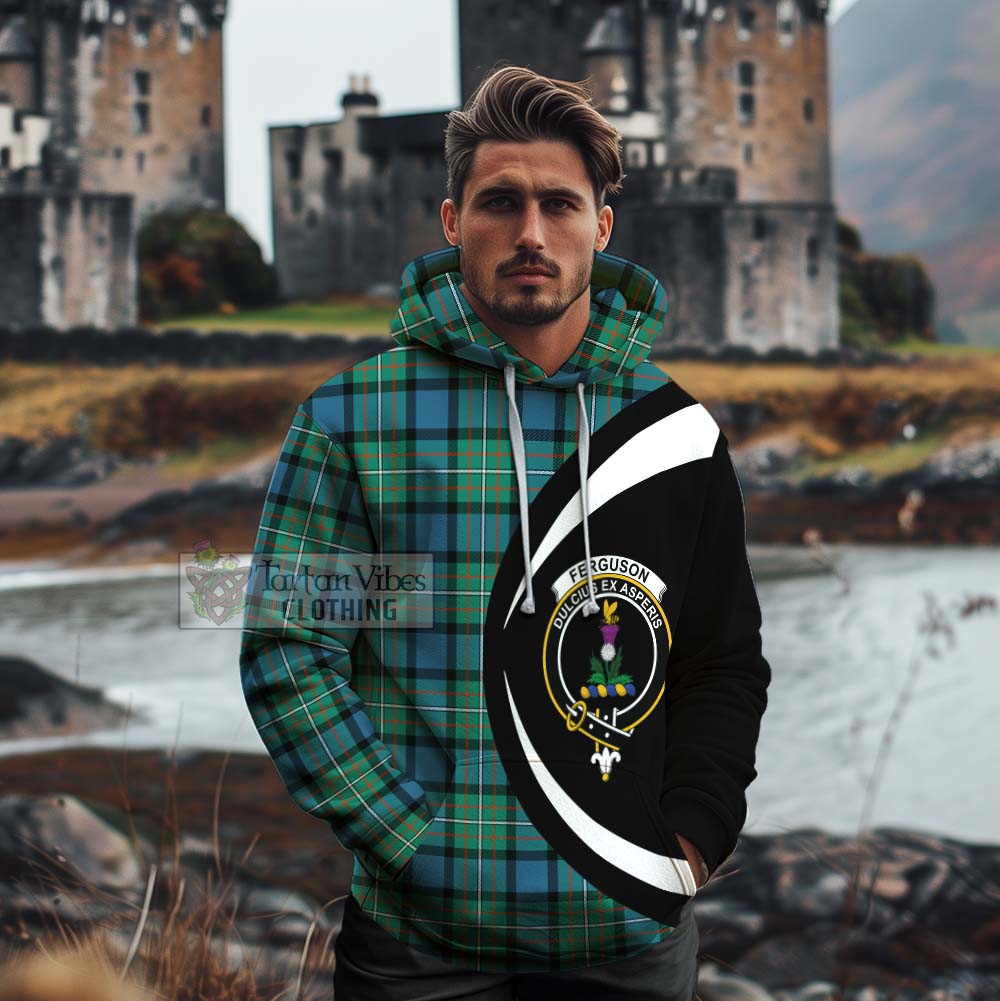 Tartan Vibes Clothing Ferguson (Fergusson) Tartan Cotton Hoodie with Family Crest Circle Style