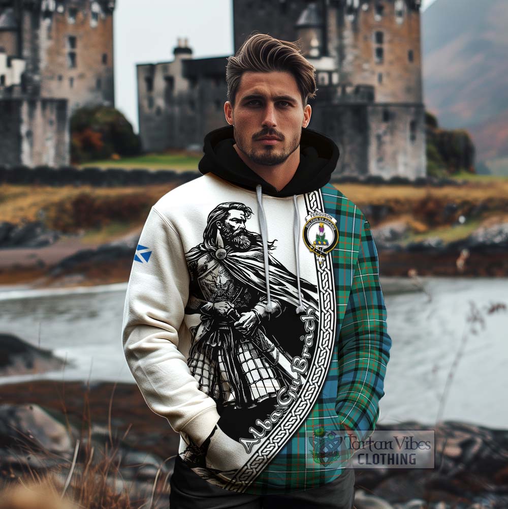 Tartan Vibes Clothing Ferguson (Fergusson) Tartan Clan Crest Cotton Hoodie with Highlander Warrior Celtic Style