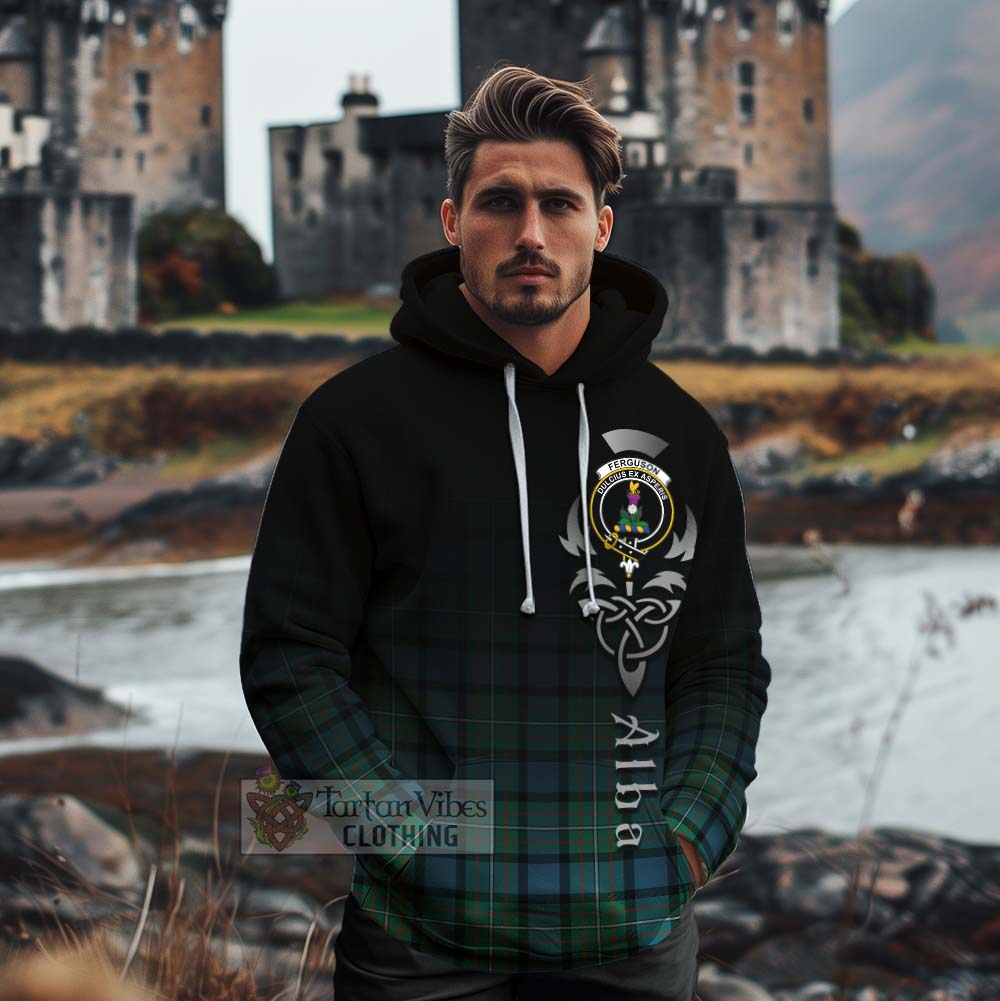 Tartan Vibes Clothing Ferguson (Fergusson) Tartan Cotton Hoodie Featuring Alba Gu Brath Family Crest Celtic Inspired