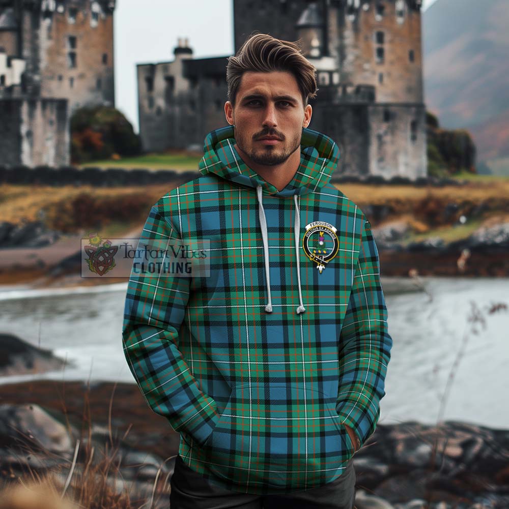 Tartan Vibes Clothing Ferguson (Fergusson) Tartan Cotton Hoodie with Family Crest Celtic Skull Style